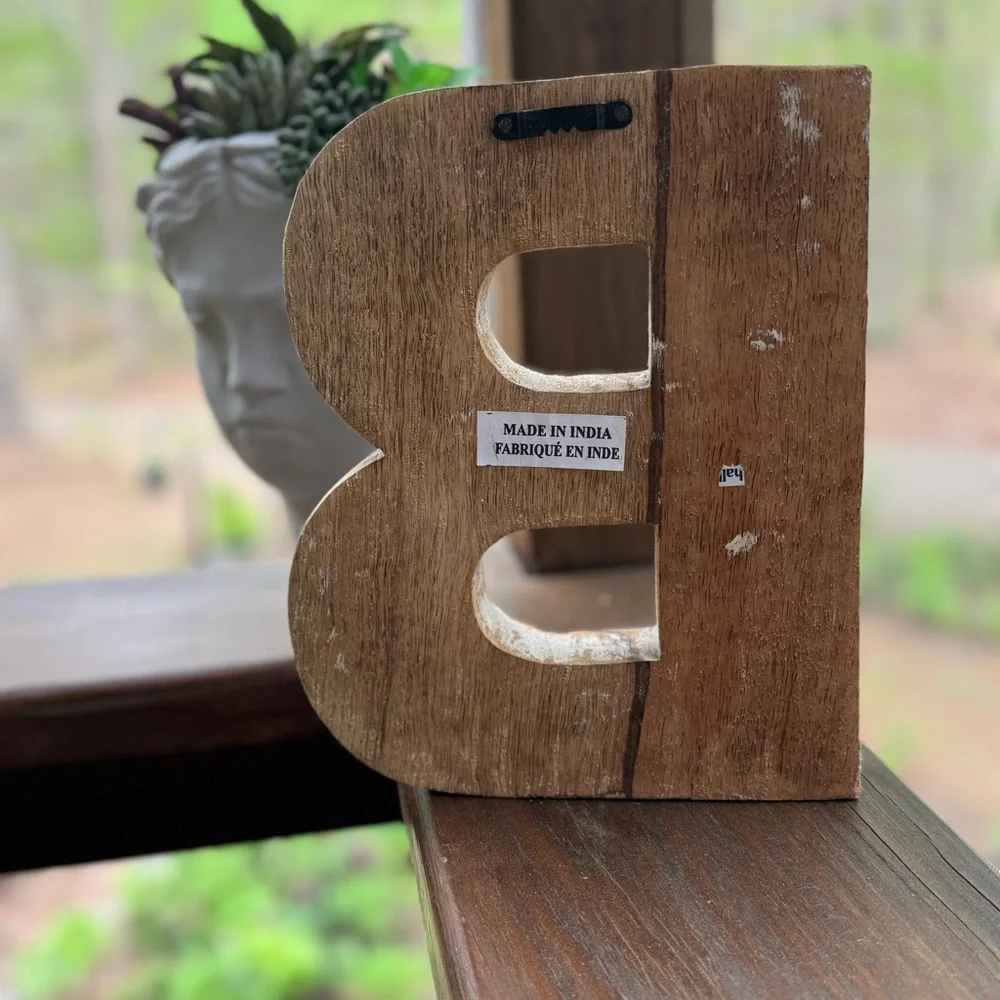 Wooden farmhouse “ M “ Cream Color with carved details;